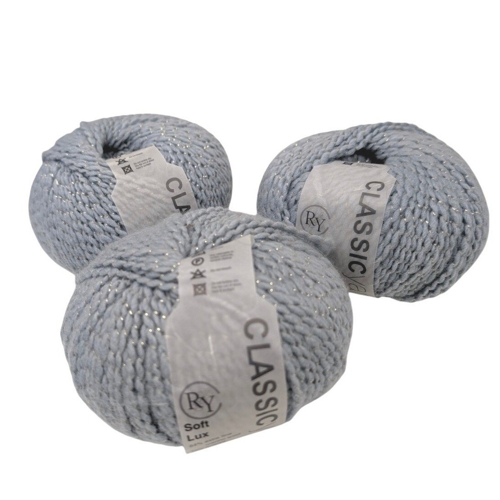 RY Classic Yarns Soft Lux Merino Angora Metallic Yarn Ciel Blue 3 Skeins 150g